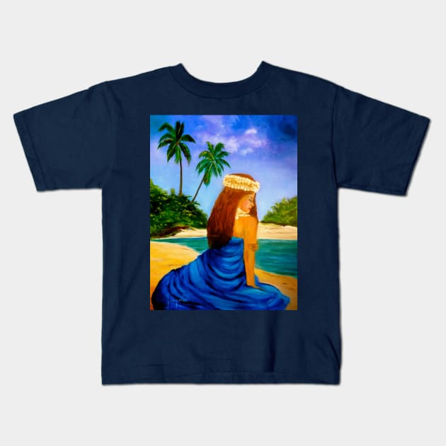 Hula Girl on Beach 11 Kids T-Shirt by jennyleeandjim